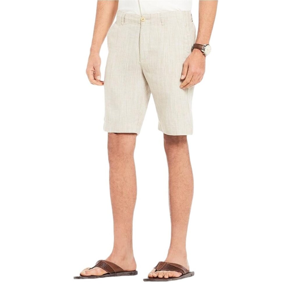 Tommy Bahama Men's Small Stone Khaki Harbor Herringbone 10" Linen Blend Shorts - Picture 8 of 9
